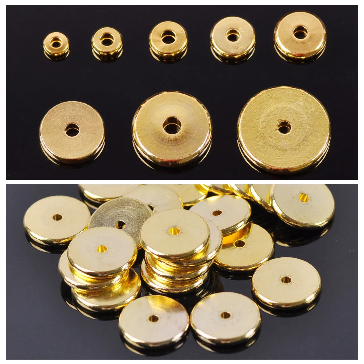 

Solid Brass Metal Gold Color Flat Round Shape 4mm 6mm 8mm 10mm 12mm 14mm Loose Spacer Beads Lot for Jewelry Making DIY Findings