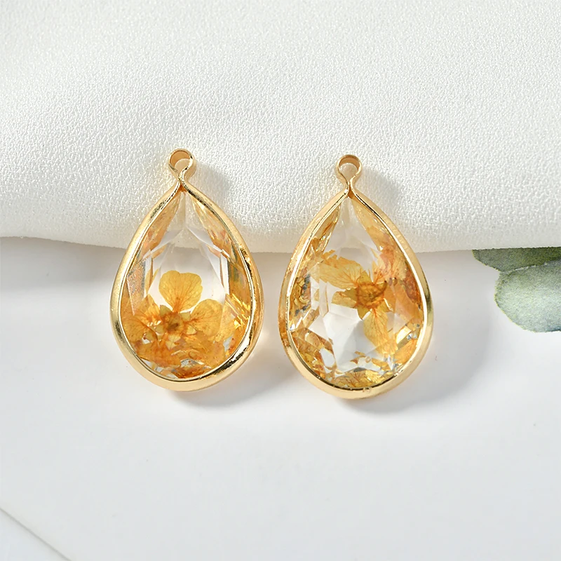 Прозрачные высушенные цветы многослойная смола медный край подвеска сделай сам