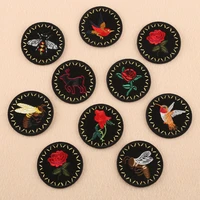 black round series animals and roses embroidery patch iron on paches themo stickers for clothes patches for jacket jeans