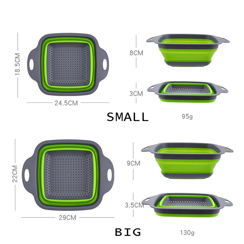 2pcs/set Foldable Silicone Colander Fruit Vegetable Washing Basket Strainer Collapsible Drainer With Handle Kitchen Tool - купить по