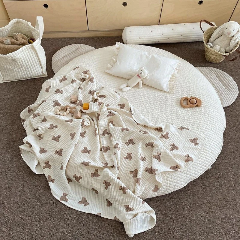 

Baby Muslin 2/3 Layers Swaddle Wrapped Blanket Stroller Cover Blanket Bear Print Sleeping Bag Infants Bath Towel