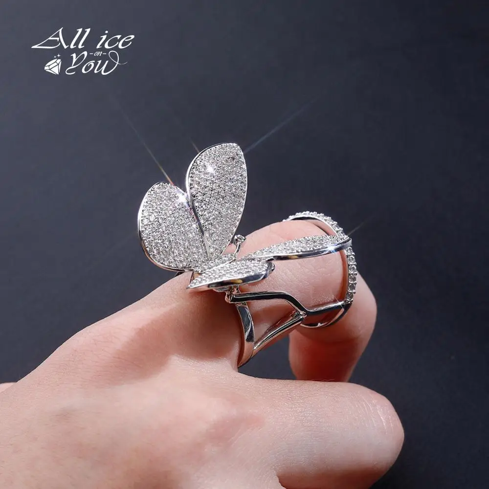 ALLICEONYOU регулируемое кольцо бабочка со льдом высокое качество фианит модное