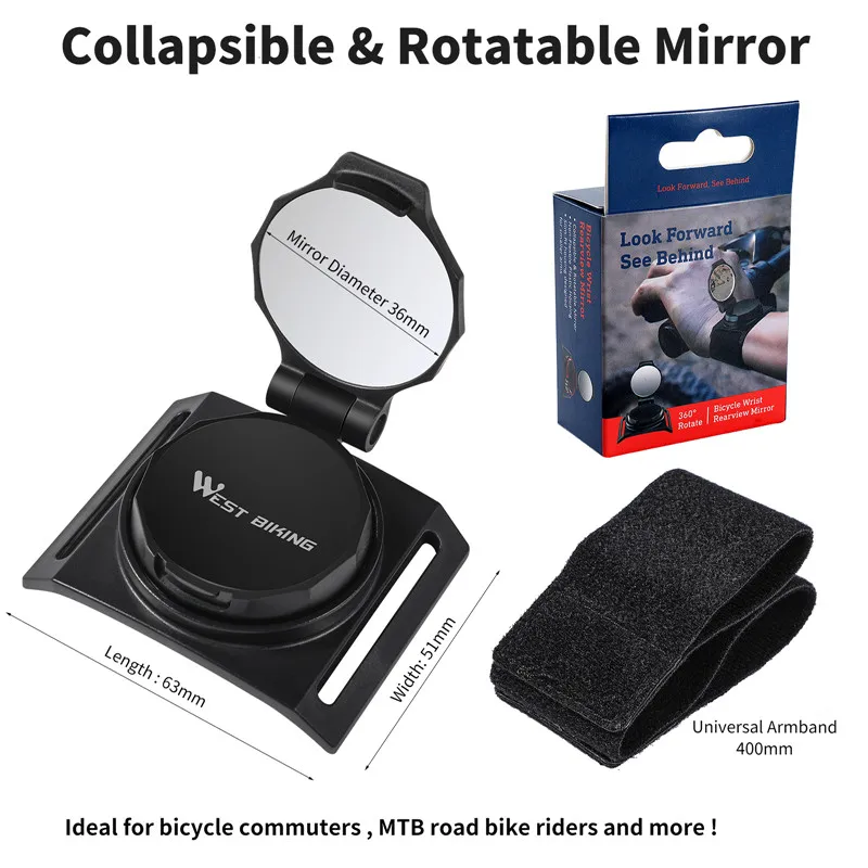 

WEST BIKING Bike Mirror Wrist Wear Armband Rear View Mirror MTB Mountain Road Bicycle Adjustable Rotatable Cycling Accessories