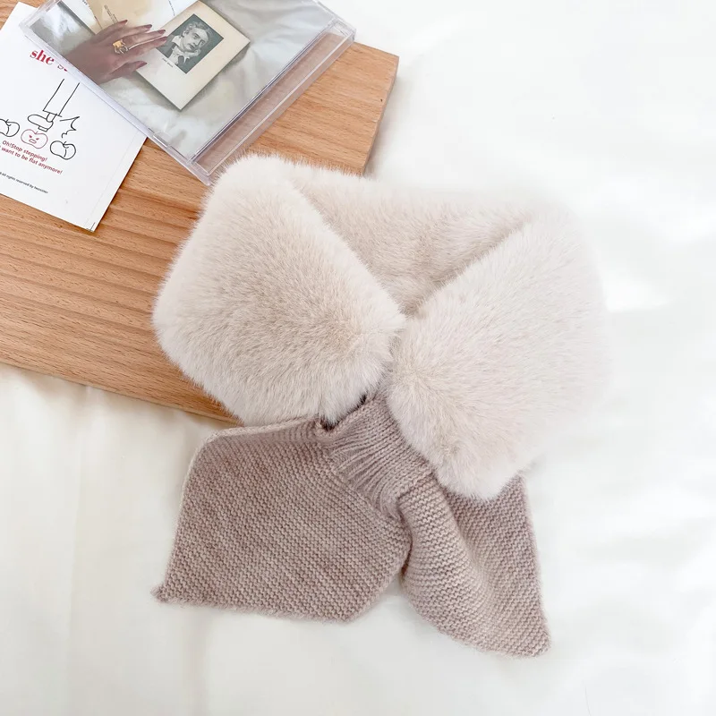 Faux Fur Kids Scarf Super Soft Warm Children Scarfs for Girls Knitted Bow Princess Christams Autumn Winter Kids Scarves 3-6Y