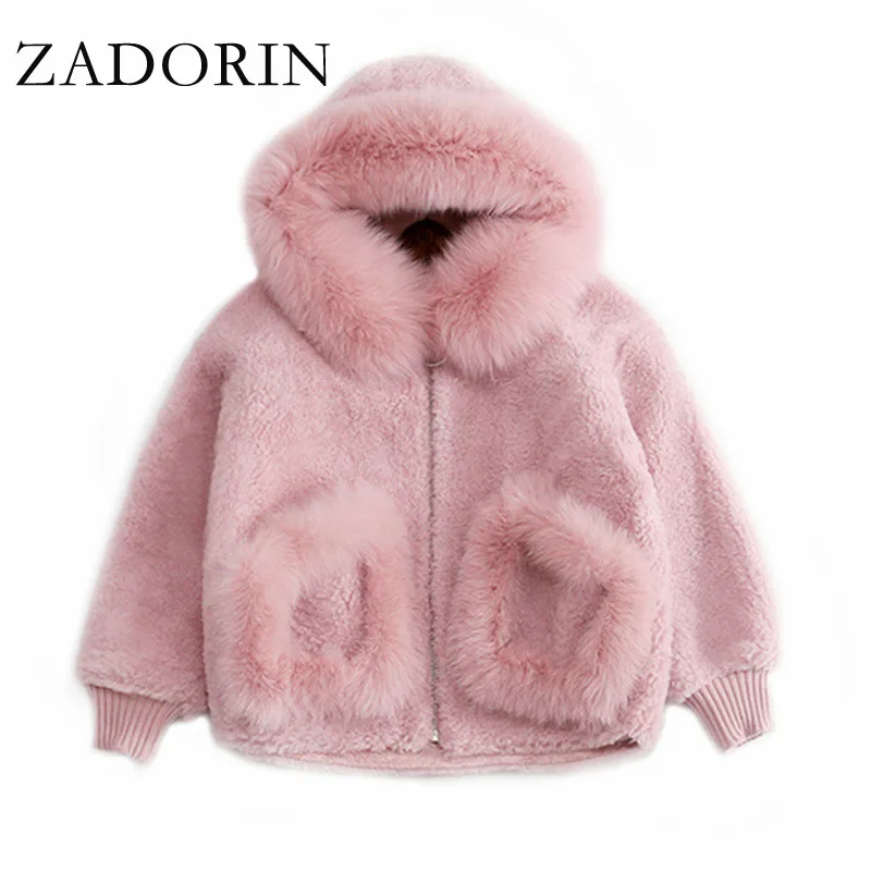 

ZADORIN New Teddy Coat Women Faux Lambswool Fur Coat with Hooded Pockets Warm Soft Zipper Oversized Faux Fur Teddy Jacket Female
