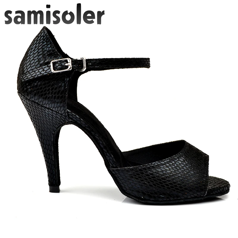 Samisoler Black New Cloth Collocation Shine Ribbons Ballroom Fashion Dance Women Latin Dance Competition Shoes
