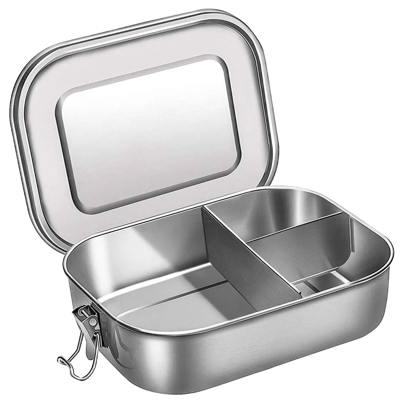 

Hot Stainless Steel Bento Box Lunch Container,3-Compartment Bento Lunch Box for Sandwich and Two Sides,1400 Ml Food Container fo