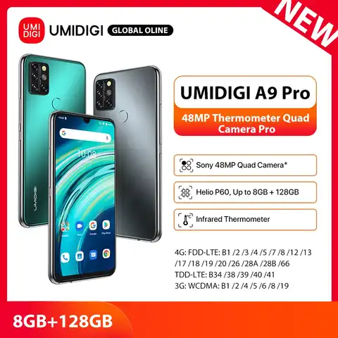 Смартфон UMIDIGI A9 Pro, 2021 дюйма FHD +, 128 мАч, Android 11, ОЗУ 8 Гб, 6,3 ГБ, ии матрица 48 МП, четыре камеры Helio P60 восемь ядер, экран 4150 дюйма