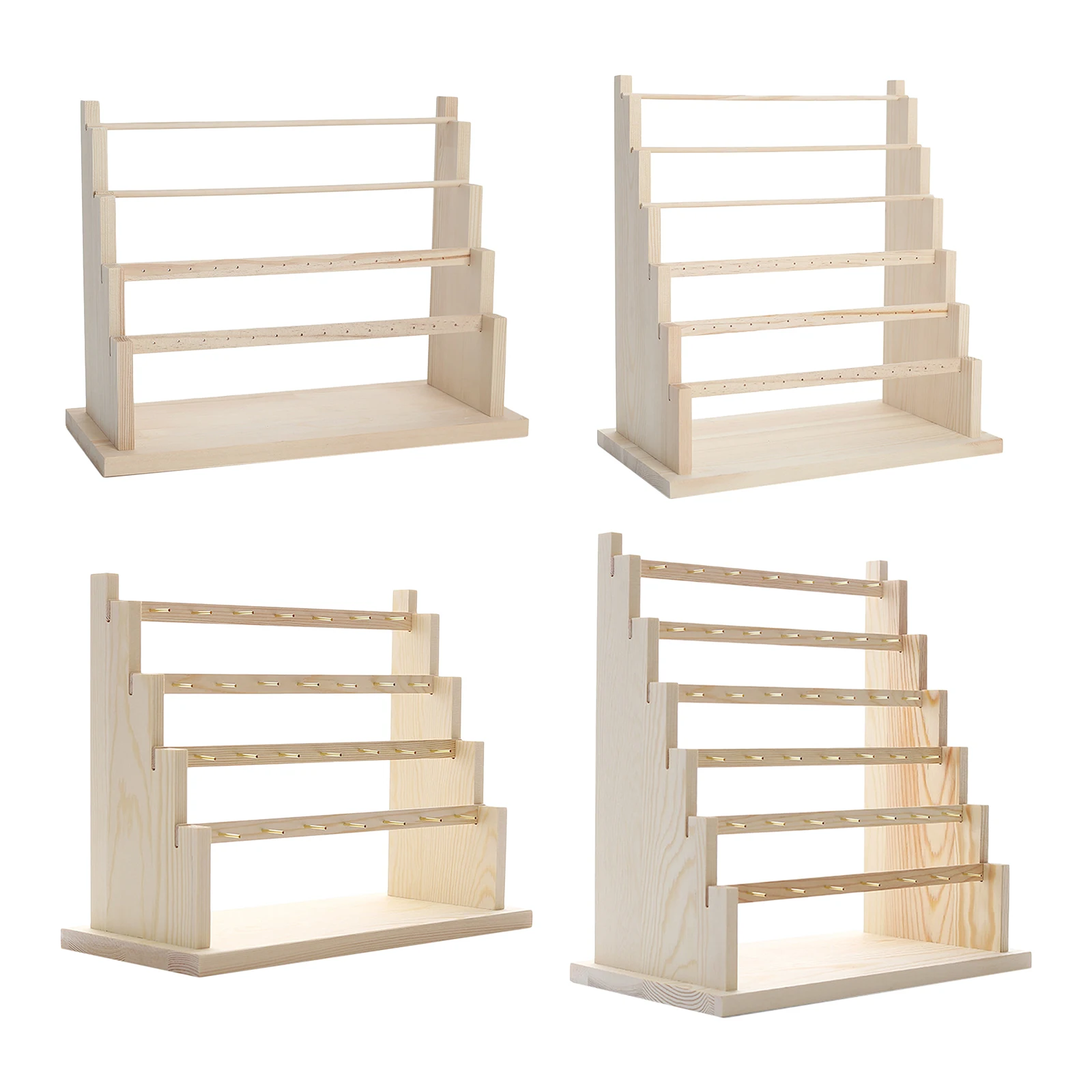 

Wood Jewelry Display Shelf Earrings Ring Holder Stud Storage Rack Stand