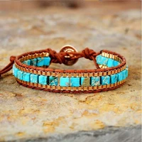 new square natural turquoise hand woven cowhide bracelet designer inspired charms for bracelet making wholesale