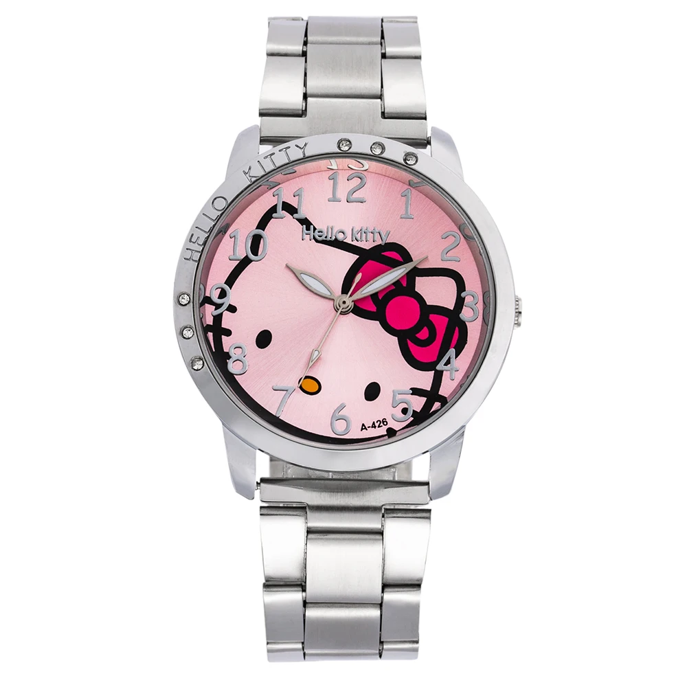 Розовый Часы Hello kitty для девочек Детская Для женщин Подарки для детей мультфильм часы Нержавеющая сталь ремешок кварцевые часы детские часы Relogio Infantil - Цвет: Розовый
