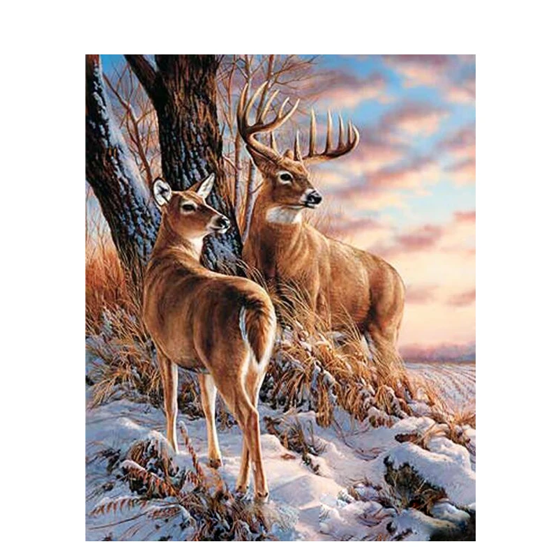 

Paint By Number Winter Deer On Canvas For Adults With Frame Picture DIY Craft Kits Handmade Coloring By Number Home Decoration