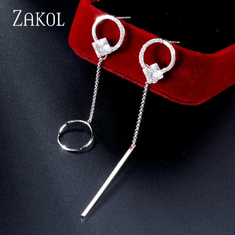 Round White ZAKOL длинные кисточки прозрачный кристалл любовь сердце сладкий Висячие серьги для женщин Свадьба Ужин подарок на день рождения ювелирные изделия FAEP079 - Окраска металла: Round White