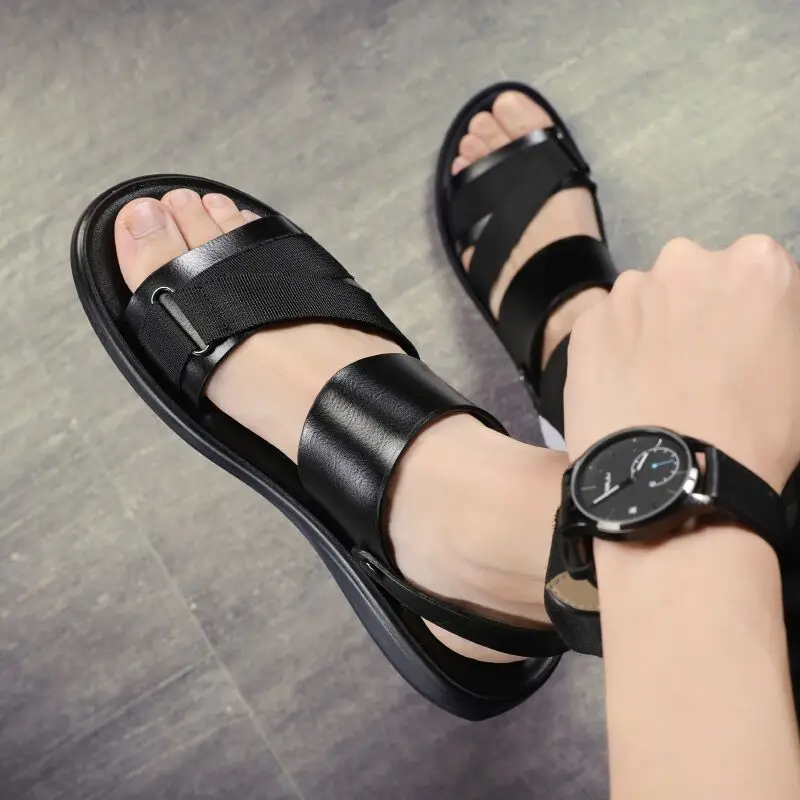 Coslony men slippers luxury brand leather soft Men Summer trending Slippers Beach Shoes Outdoor Non-slip Rubber flip flops | Обувь