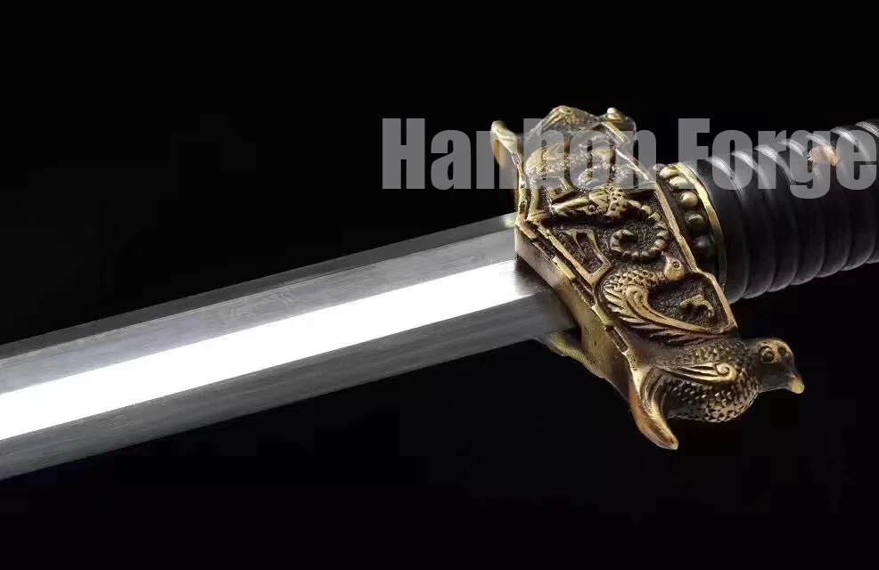 

Chinese Jian Sword Damascus Folded Steel Blade Ebony Scabbard For Sale