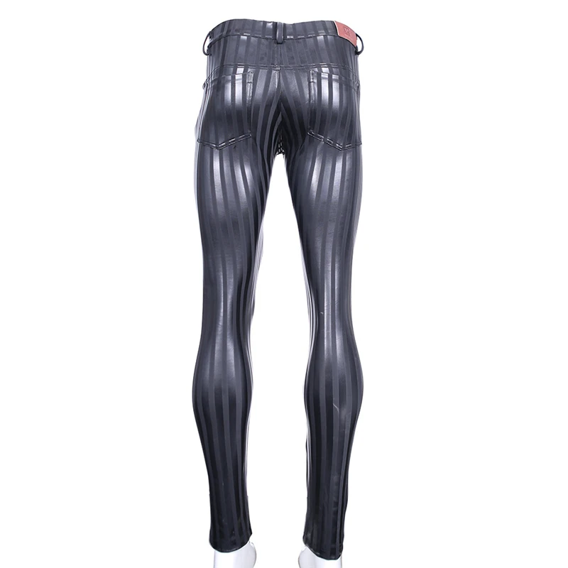

Customizable PU Leather Pants Men's Fashion Slim Fit Striped Pants Man Casual Warm Fleece Navy Trousers Men Skinny Pencil Pants