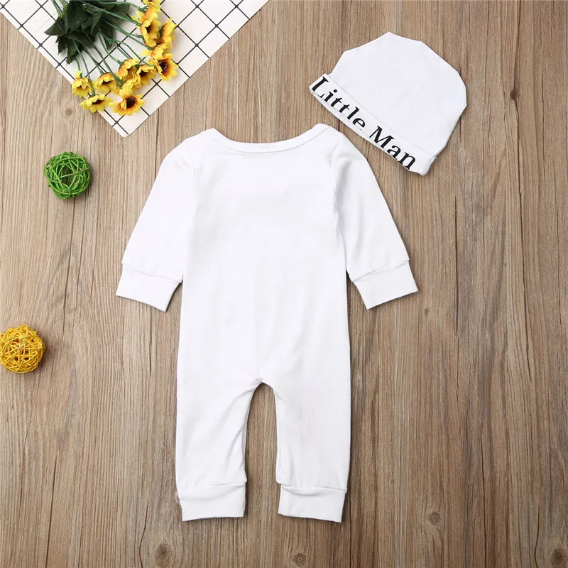 

0-24M Newborn Clothes Infant Baby Boy Girl Long Sleeve Cotton Romper+Hat Jumpsuit Long Pants Outfits Set