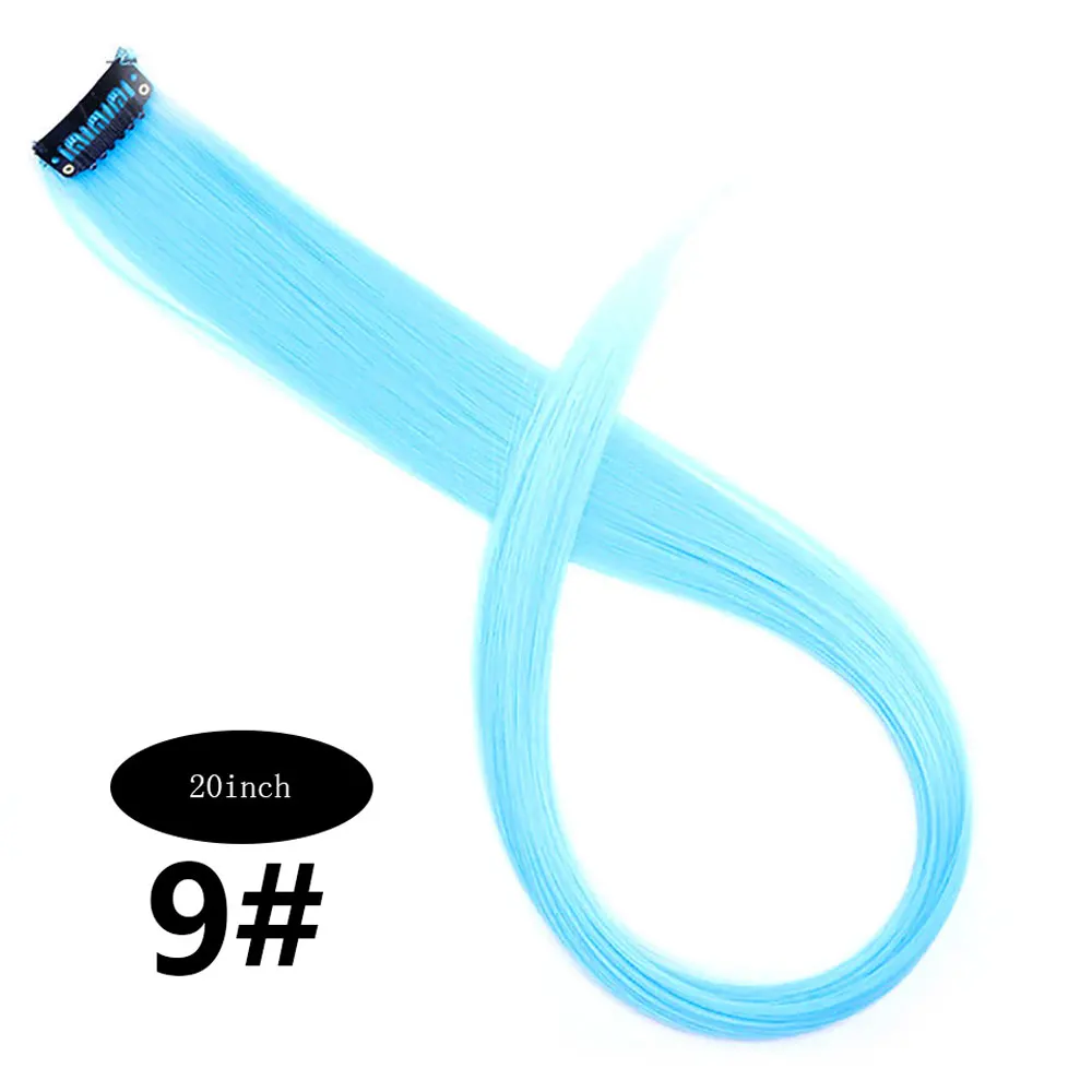 lightblue Очаровательные длинные прямые цветные волосы, 20 дюймов, накладные волосы на заколках, радужные волосы, розовые синтетические волосы на заколках - Цвет: lightblue