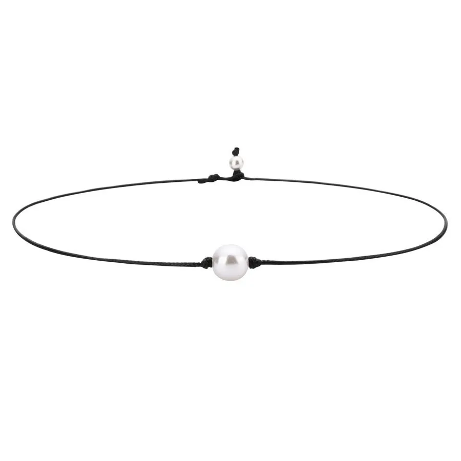 2020 New Boho Ethnic Vsco Girl Imitation Pearl Choker Necklace Female Cute and Simple Black Leather Cord Rope Necklaces Collares | Украшения