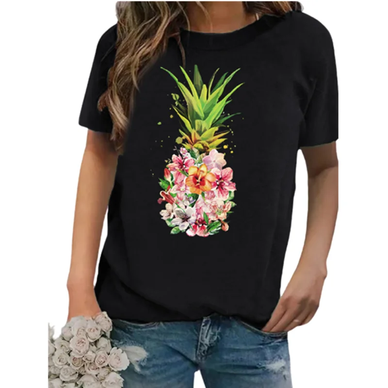 

2021 New Summer Women T-shirt Harajuku Floral Printed O-Neck Short Sleeve Tops Lady Casual Tshirt Plus Size S-3XL Camisas Mujer