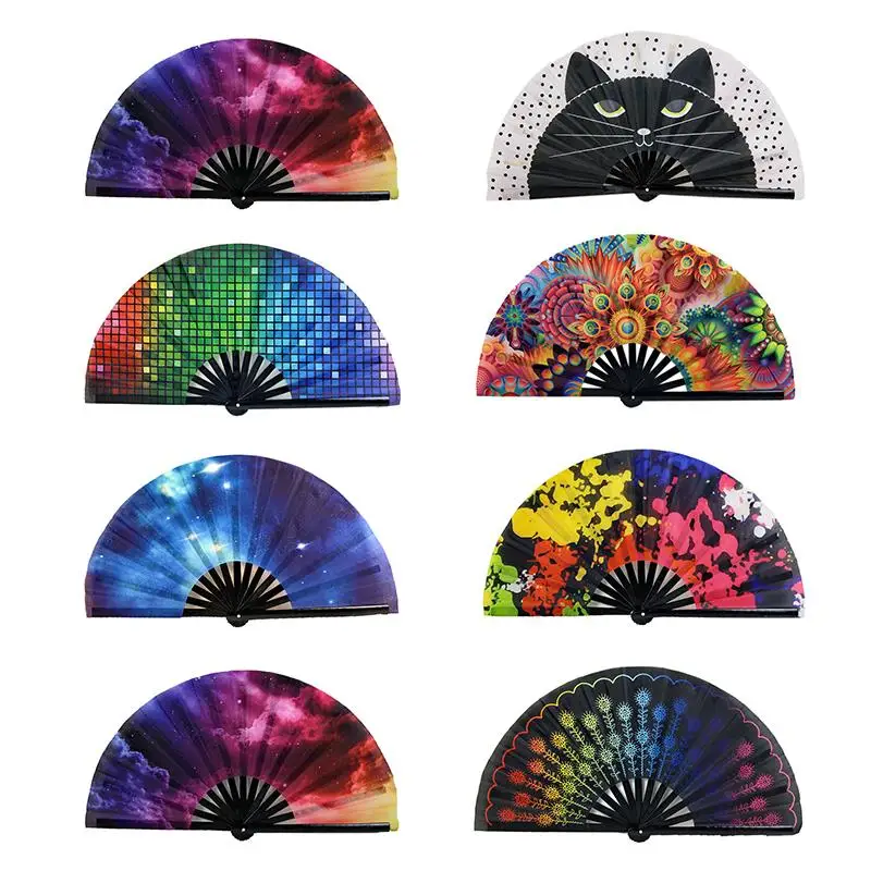 

1 шт., большой складной Ручной Веер в горошек с радужным принтом