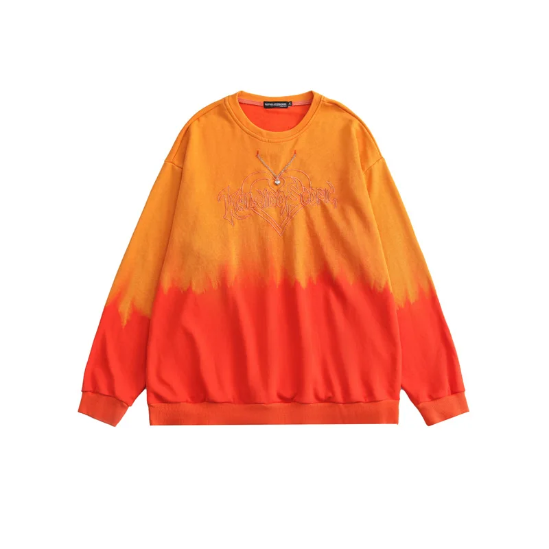 2021 Autumn Women Gradient Color O-Neck Letter Embroidery Sweatshirts Hoodies Female Couple Outfit Oversize Pullover H1545