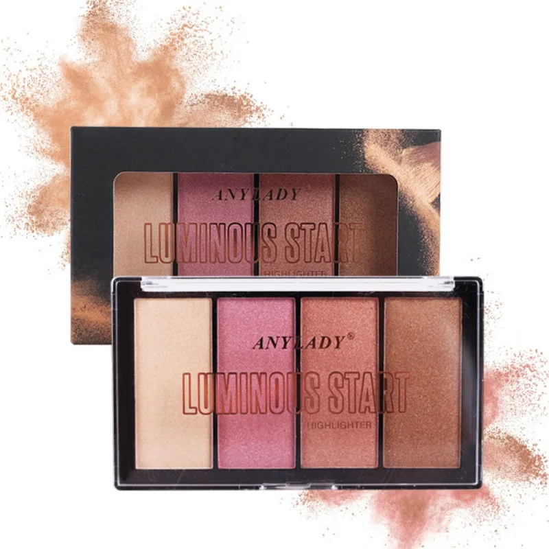 4 цвета светящиеся тени для век Палитра румяны долговечные яркие кожи
