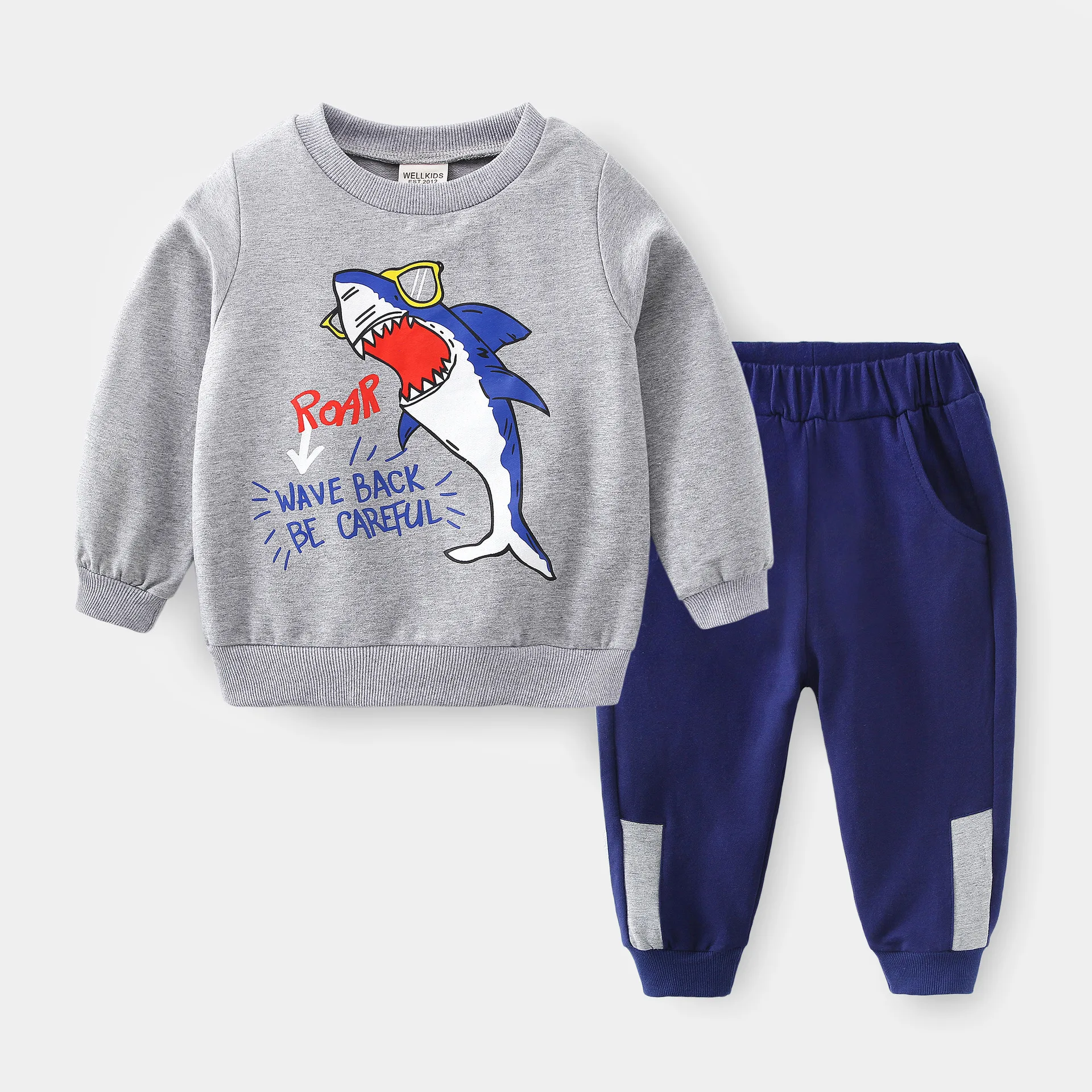 New 2020 Kids Autumn Winter Clothing Set Children Boys Cartoon Shark Print O-neck Pullover Hoodies Sweatshirt with Long Pants | Детская