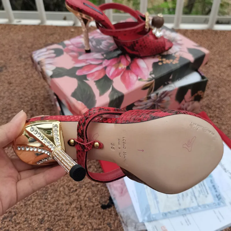 

Luxury Women Pumps Genuine Leather Snake Skin High Heels Sexy Sandals Wedding Party Brand Fashion High Quality Shoes For Lady