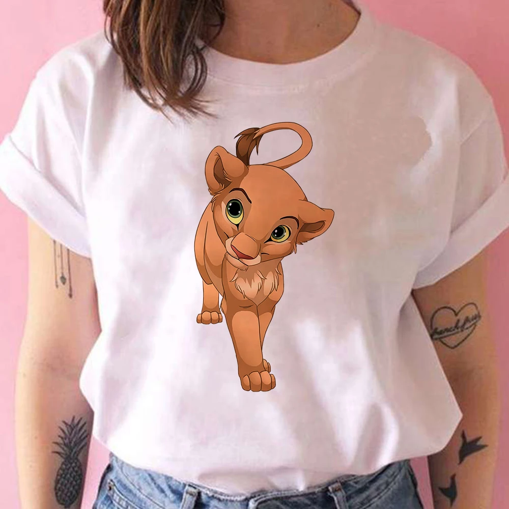

The Lion King Cute Youth Simba Graphic Women T-shirt Disney Creative T-shirt Brand Vetement Exquisite Loose Basic Tshirt Summer