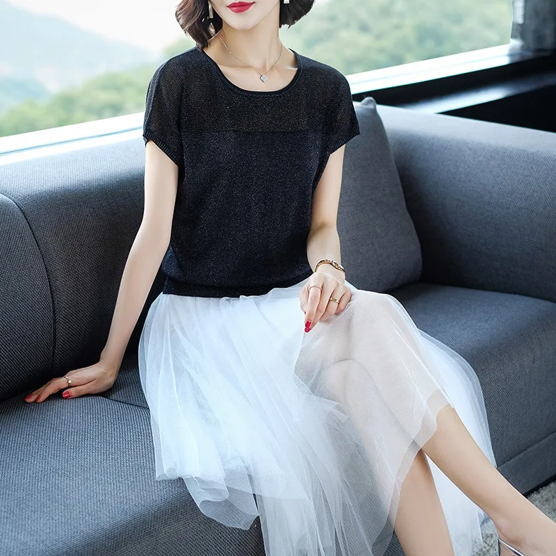 

5 Colors Summer Thin Short Sleeve Knitted T-shirt Women's Loose O-neck Casual Bottom Shirt Femme Pullover Tops Women Clothing