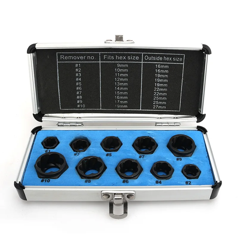 

10Pcs 9-19MM Damaged Bolts Nuts Screws Remover Extractor Removal Tools Car Garage Mechanics Equipment Repair Tools Hand Tools