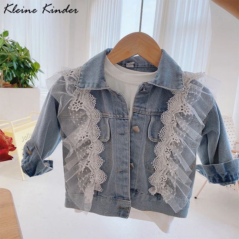 

Kids Denim Jackets for Girls Baby Girl Lace Coats Spring Autumn Fashion Child Long Sleeve Outwear Jeans Jackets Jean Tops 1-8T