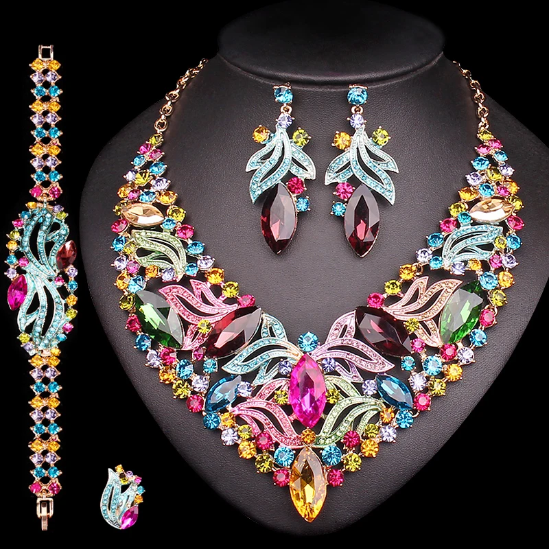 

Luxurious Leaves Bridal Jewelry Sets Wedding Statement Necklace Earrings set for Brides Party Costume Accessories Gift for Women