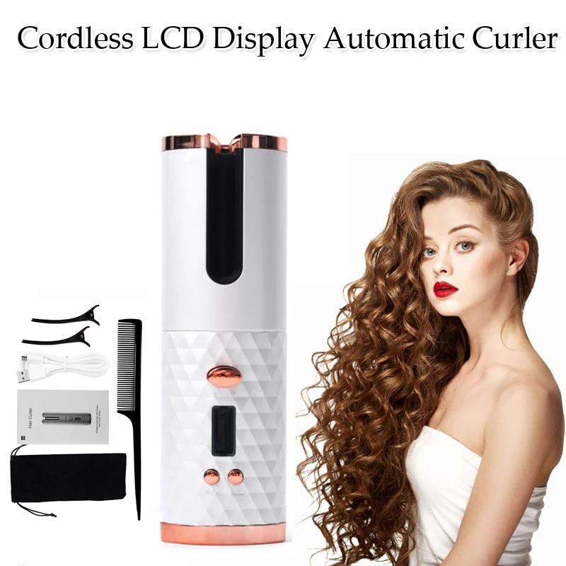 

Automatic Hair Curler Rotating Wireless Curl Wand Waves Curling Iron LED Display Temperature Cordless Hair Curlers USB Charging