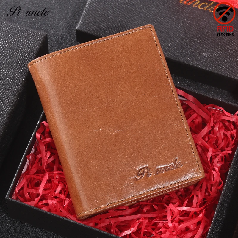Мужской кошелек из натуральной кожи RFID мини складной для денег тонкий модный