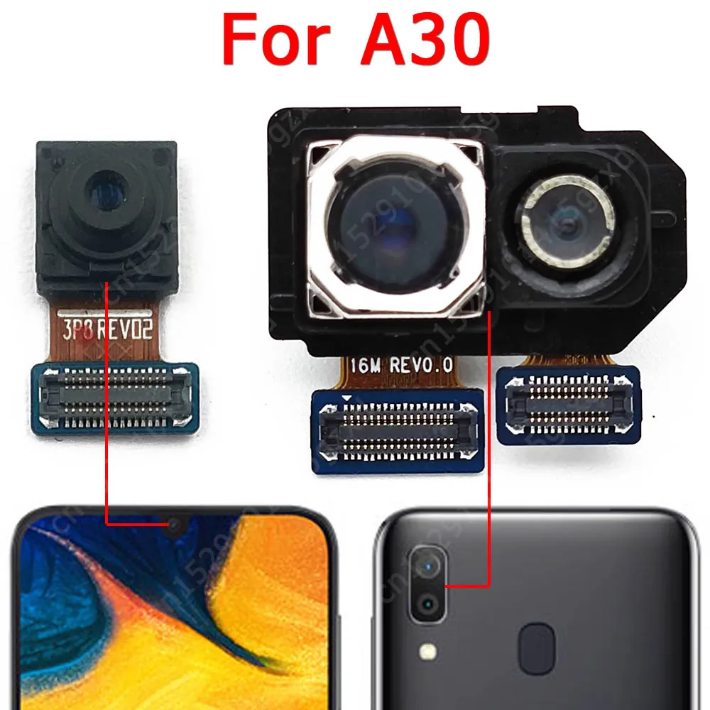 

Original Front Rear View Back Camera For Samsung Galaxy A30 A305 Main Frontal Selfie Camera Module Flex Replacement Spare Parts