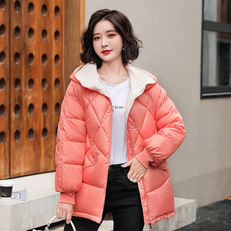 

2021 New Short Gloosy Parka Full Sleeve Warm Winter Jacket Women Casual Solid Color Hooded Parkas Coat Female Fashion