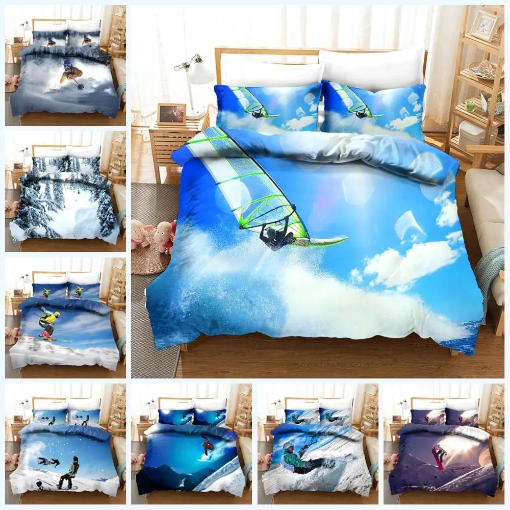 

Sport Themed Duvet Cover Set Winter Skiing Print Bedclothes Girls Boys Bedding Set 3pcs Microfiber Quilt Cover with Pillow Case