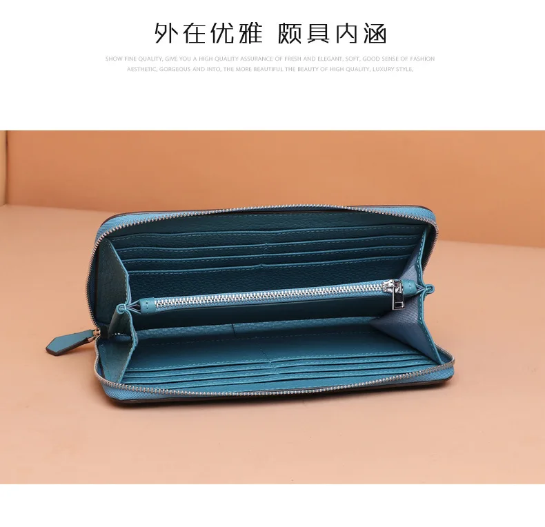 

Women's Leather Purse European and American Fashion Classic Litchi Grain Head Layer Cowhide Hand Pocket Change for Men and Women