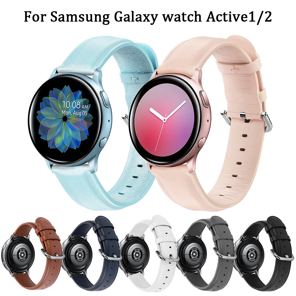 Ремешок кожаный для Samsung Galaxy Watch Active 2 браслет смарт часов 20 мм 7 цветов