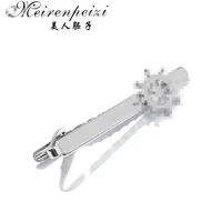 meirenpeizi new simple metal silver tie clip for men wedding necktie tie clasp clip gentleman tie bar wheel tie pin for mens g