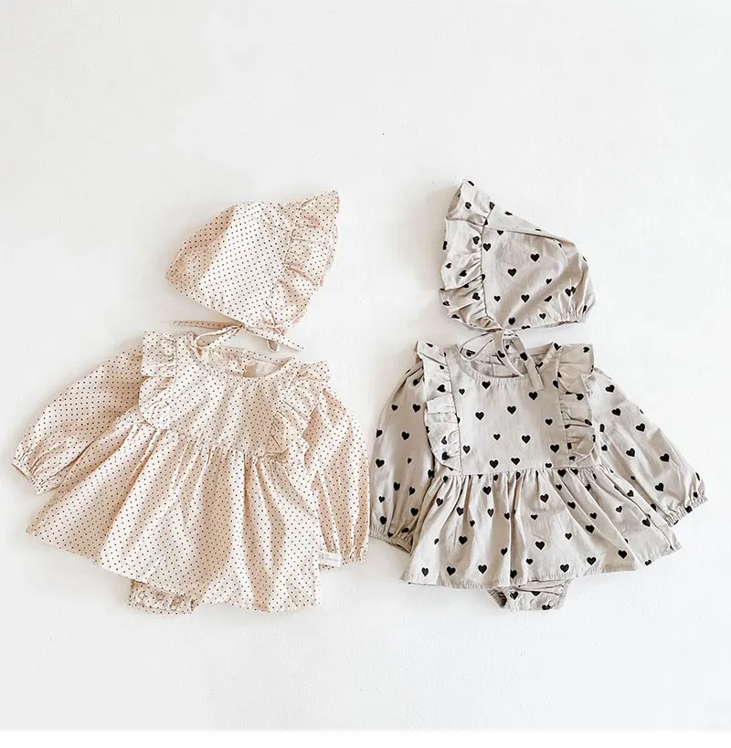 

New Baby Romper with Hat Heart Dot Newborn Baby Girl Clothes Cotton Princess Baby Onesie Toddler Jumpsuit Infant Overalls
