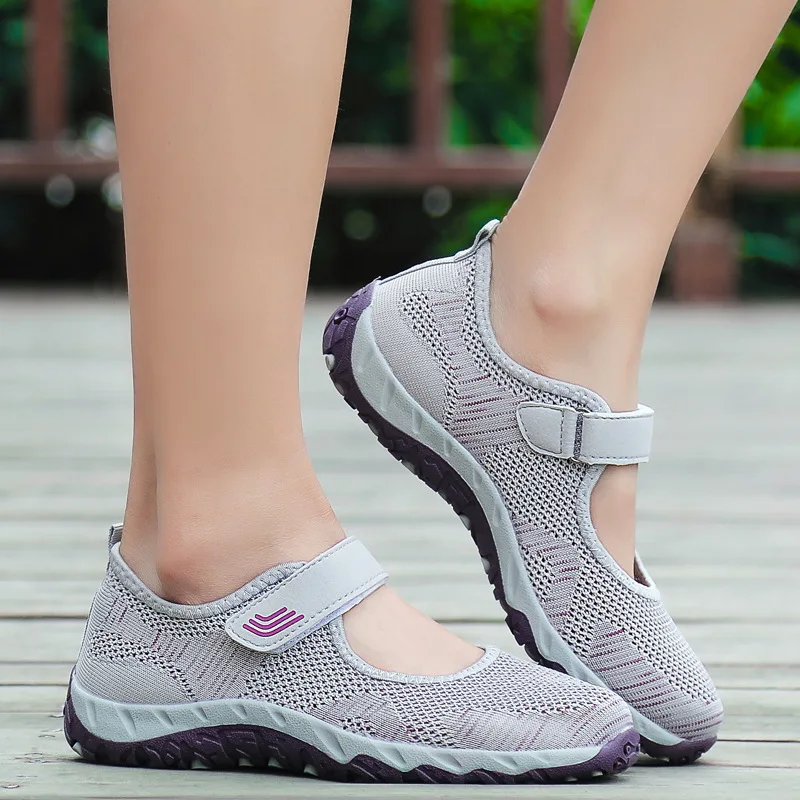 

Breathable mesh casual shoes ladies sneakers 2021 spring autumn solid hook & loop sneakers women shoes flats zapatos mujer