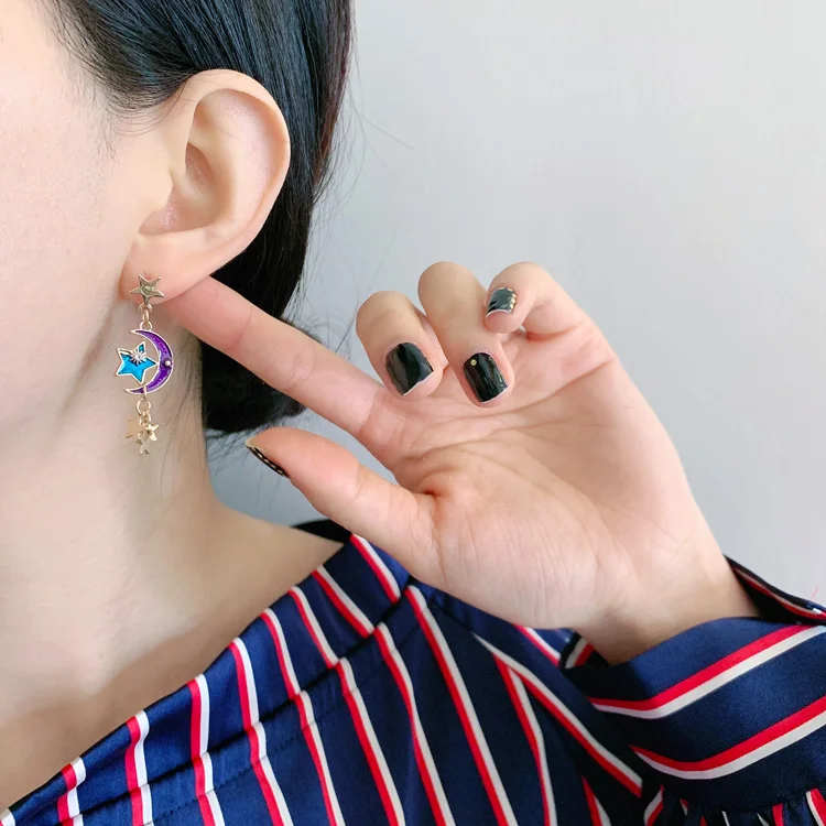 Стразы асимметричные серьги звезда Луна милые kpop модные ювелирные изделия 2020