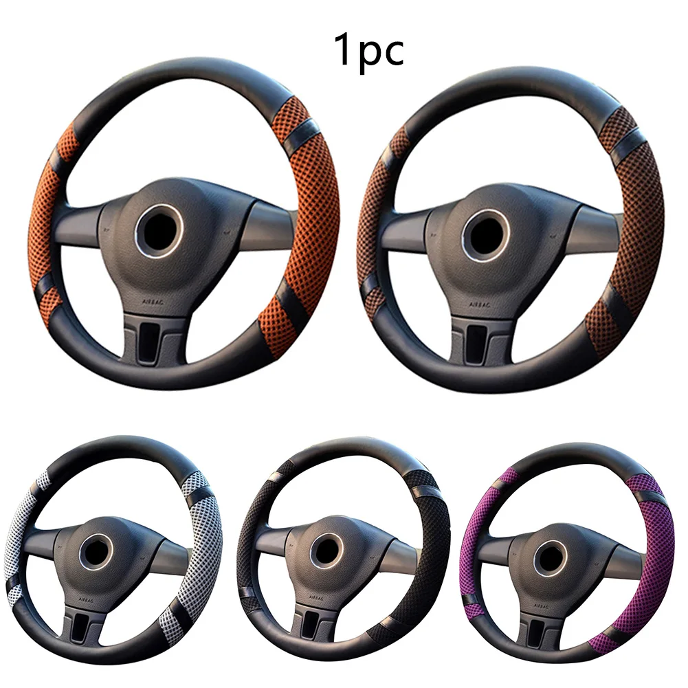 

Anti Slip Soft Wear Resistant Snug Microfiber Leather Universal Breathable Dustproof Easy Install Practical Steering Wheel Cover