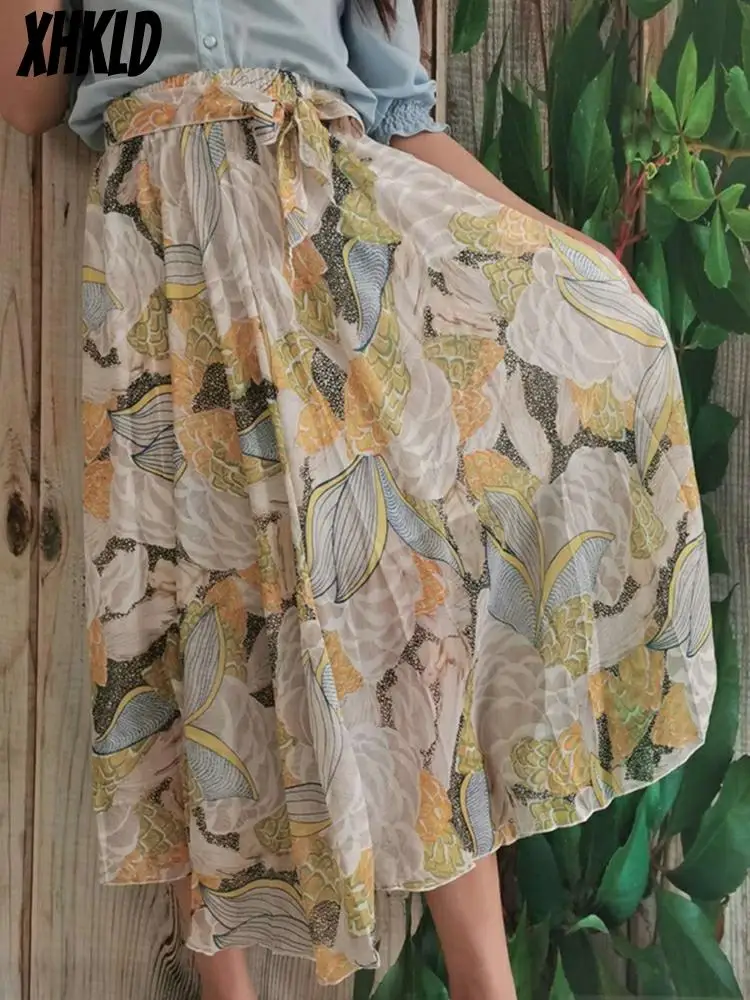 Женская шифоновая длинная юбка с цветочным принтом XHKLD винтажная атласная на