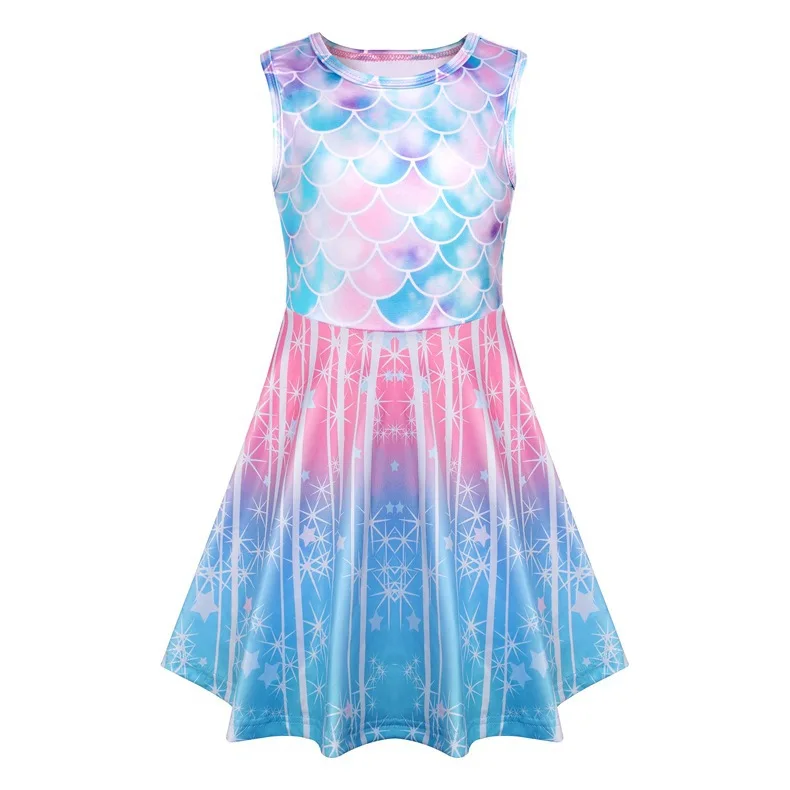 

Kids Girls Princess Dress Fish Scale Mermaid Dresses Children Sleeveless Vest Dresses 2020 New Arrival Baby Girls Printed Dress