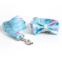 new personalized id dog collar and leash set fantasy blue designer pet collar quick release adjustable dog collar walking lead