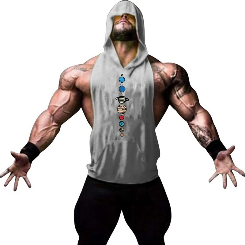 

Sleeveless Shirt with hoody Brand gyms Clothing Fitness Men Bodybuilding stringer tank tops Hoodies singlets